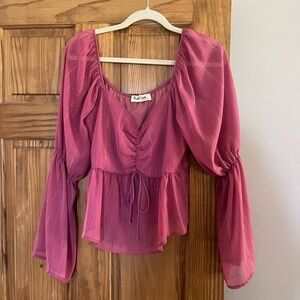 Women's Pink Metallic Sheer Top